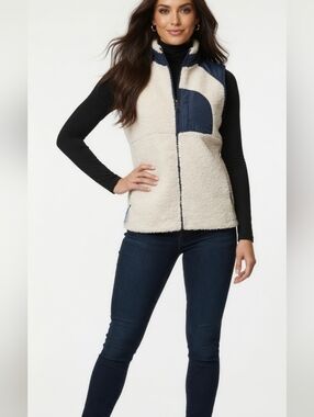 Women's Avalanche Cream and Blue Sherpa Vest ( Size : M)
